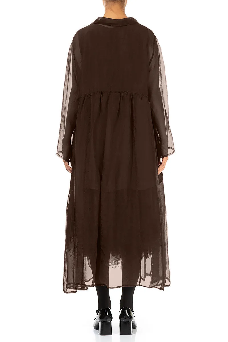 Hypoallergenic Interior Fleece Lined Long Aged Copper Silk Chiffon Jacket