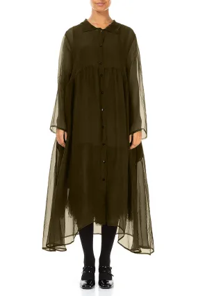Long Forest Mist Silk Chiffon Jacket RubberizedTrim SoftInnerLayer
