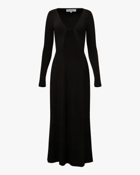Weekend Fresh Metallic-Shine Long Sleeve Cutout Maxi Dress