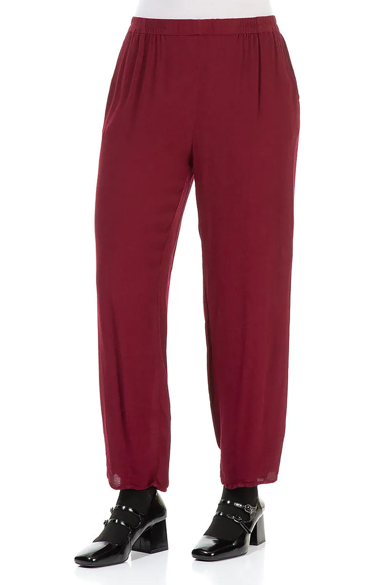 Long Tapered Claret Viscose Trousers Comfort Waist