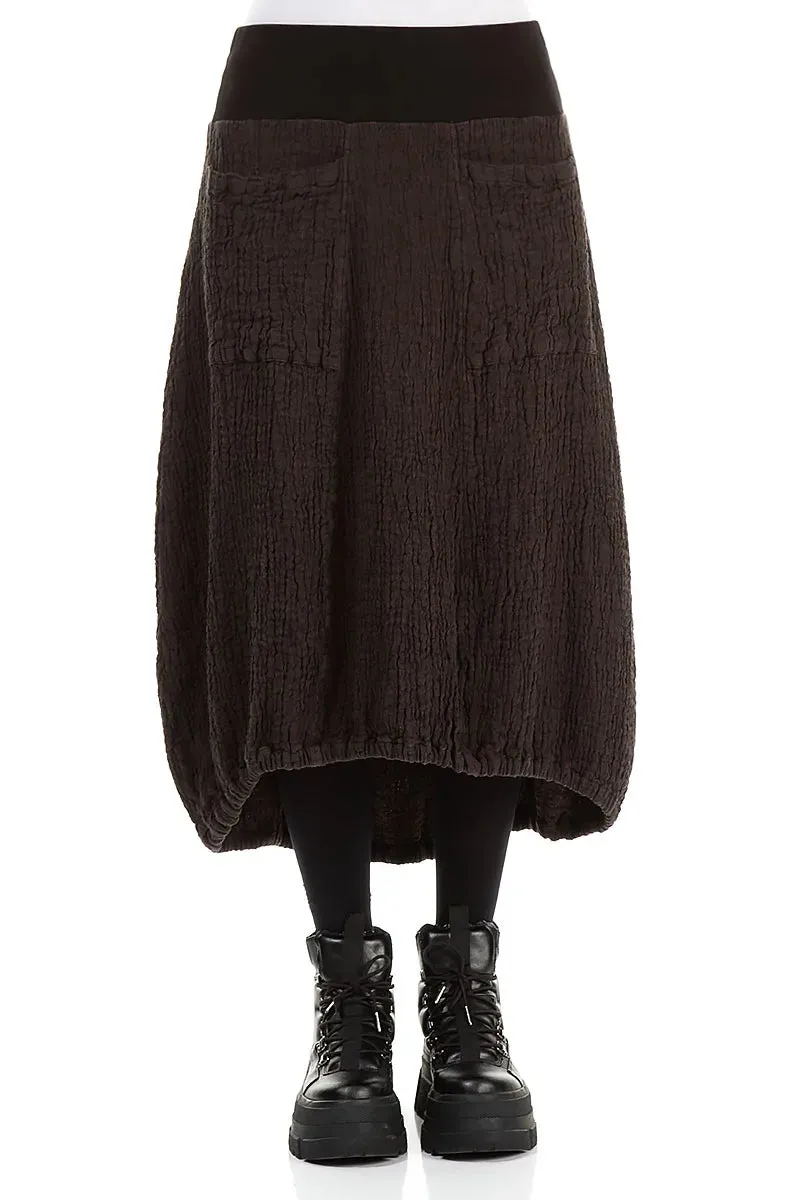 Eco Friendly Longer Back Forest Brown Textured Linen Skirt