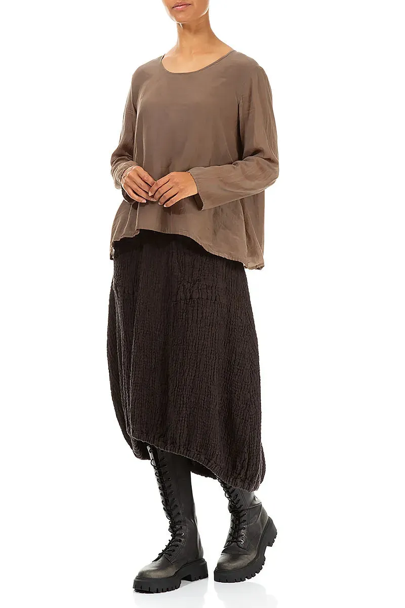Longer Back Forest Brown Textured Linen Skirt Mix Separates
