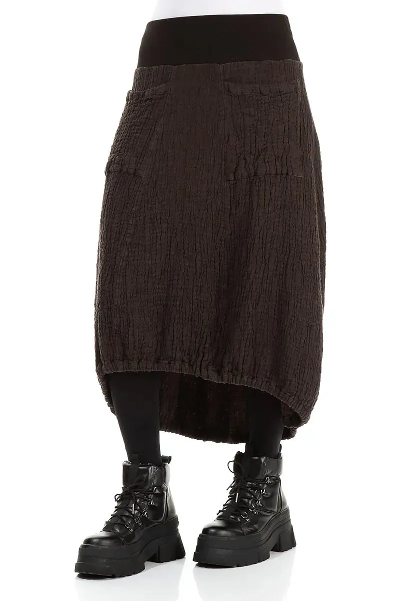 Longer Back Forest Brown Textured Linen Skirt Clean Finish Non see through