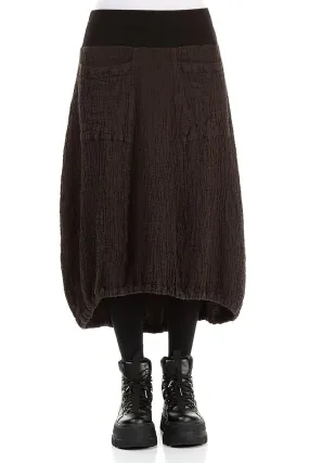 Eco Friendly Longer Back Forest Brown Textured Linen Skirt