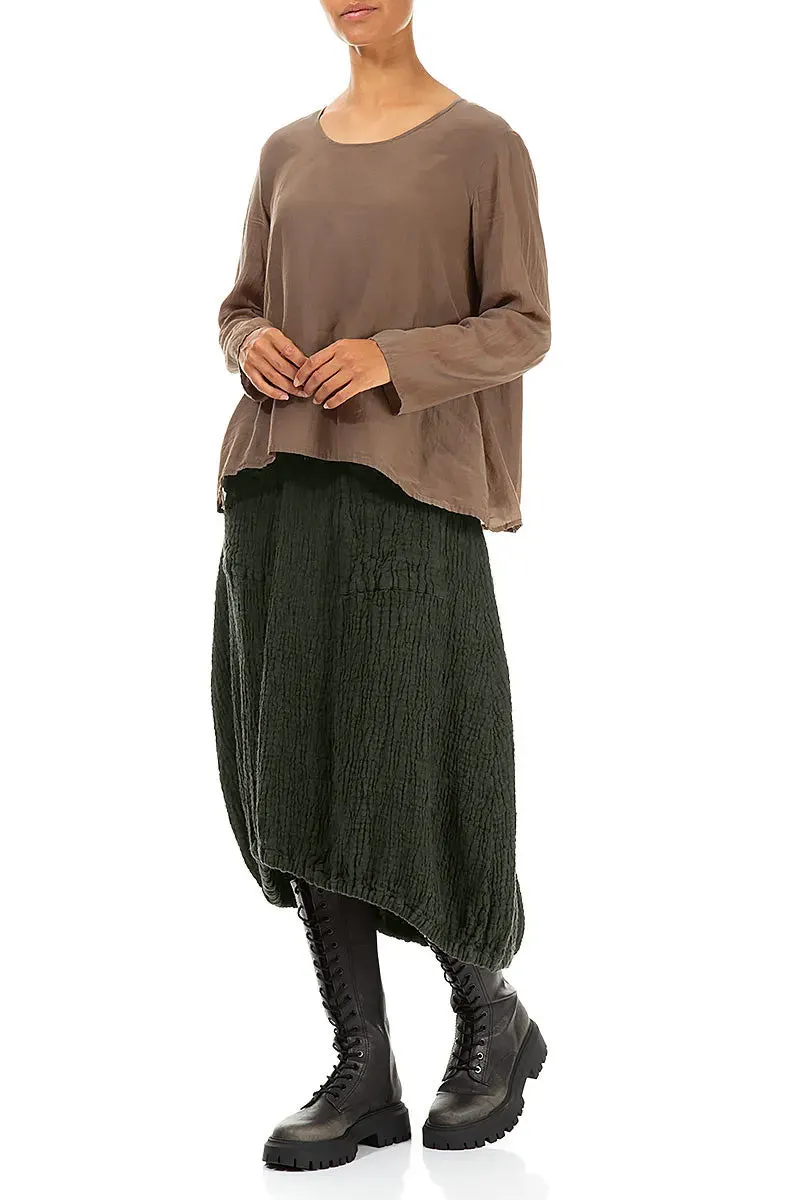 Pleated Construction Slow Fashion Longer Back Forest Mist Textured Linen Skirt