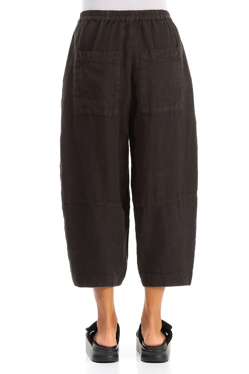 Loose Back Pockets Black Linen Trousers Modern Waist