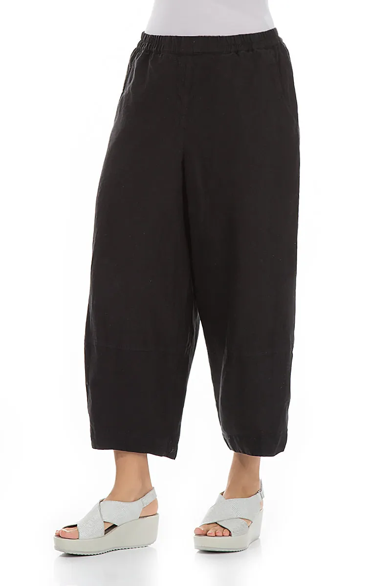 High-rise waist Loose Black Pure Linen Trousers