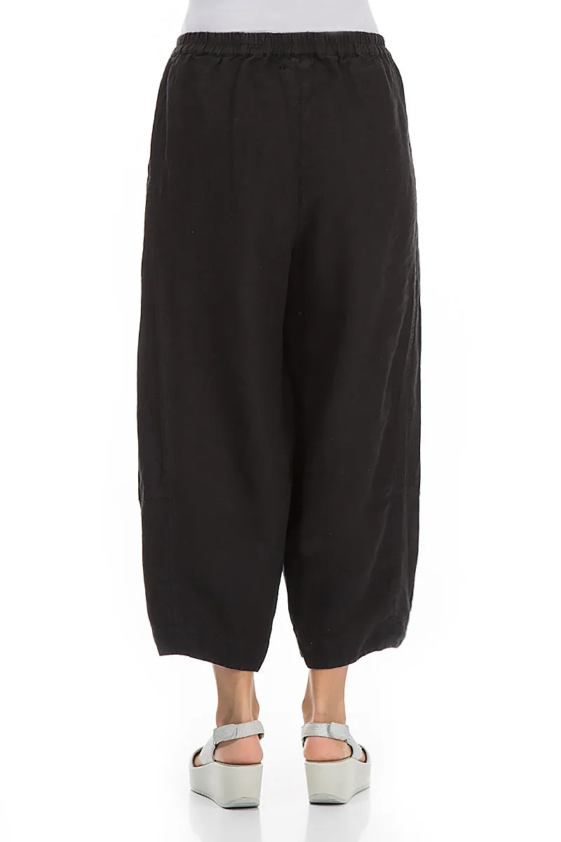 Dressy look Casual Wear Loose Black Pure Linen Trousers