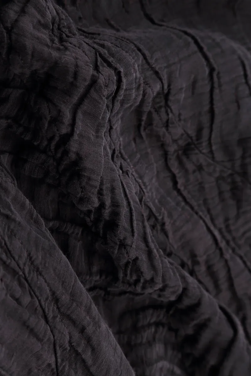 Stretchable Cloth Edgy Design Loose Crinkled Dark Aubergine Silk Shirt