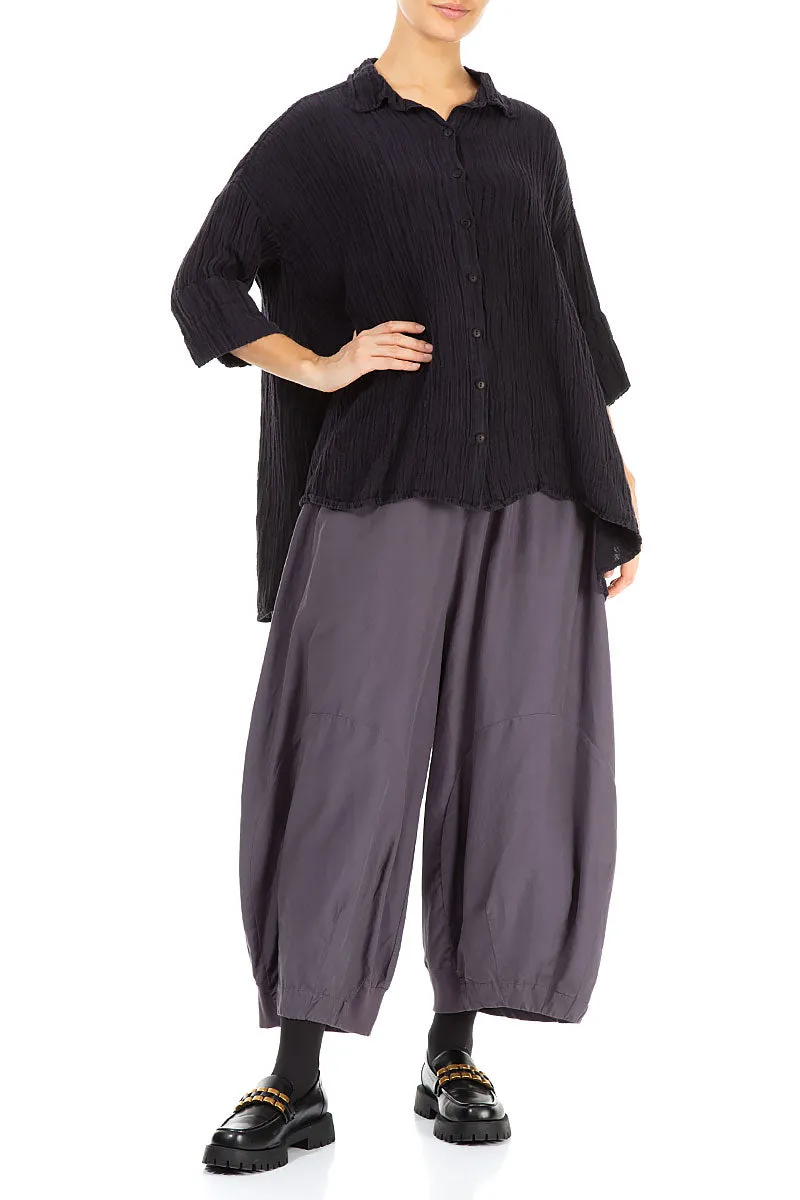 Loose Crinkled Dark Aubergine Silk Shirt Quick Release Cuffs