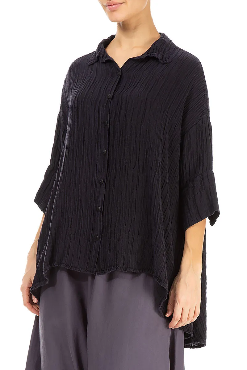 High-Quality Fabric Sophisticated Elegance Loose Crinkled Dark Aubergine Silk Shirt