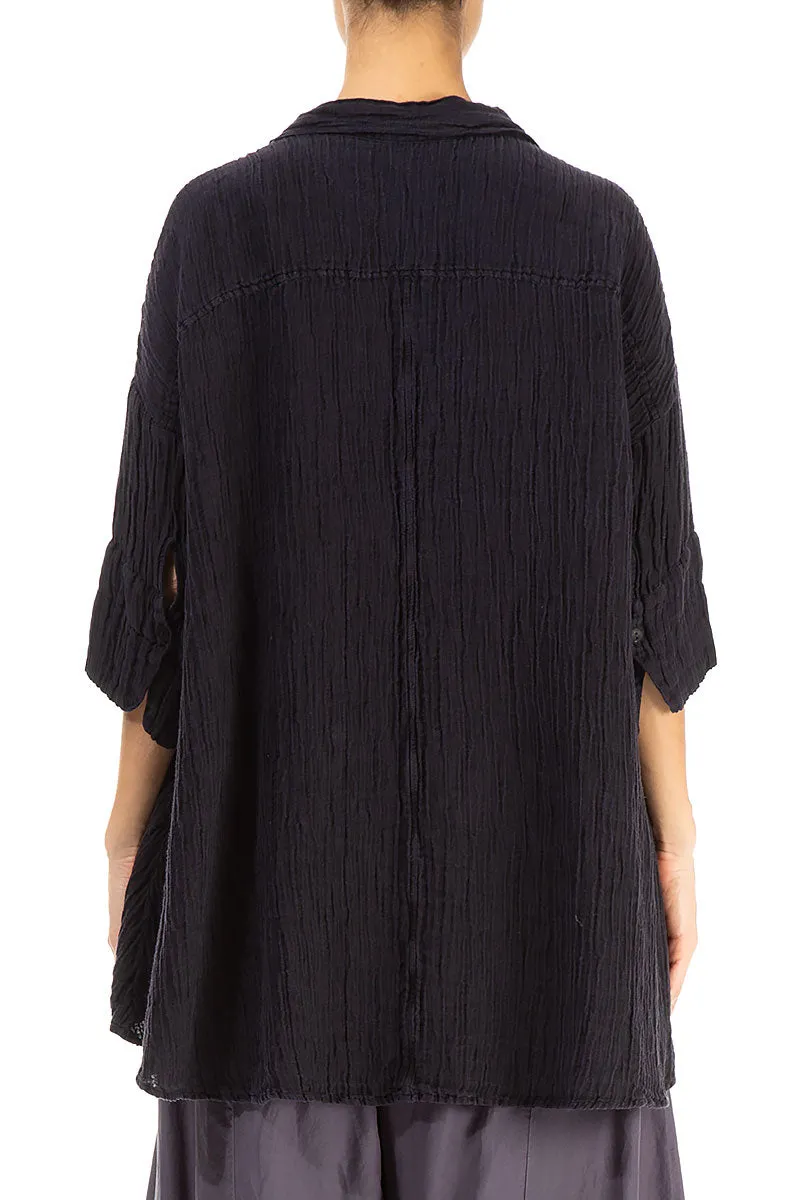 Loose Crinkled Dark Aubergine Silk Shirt Graduation Ceremony Quick Release Cuffs