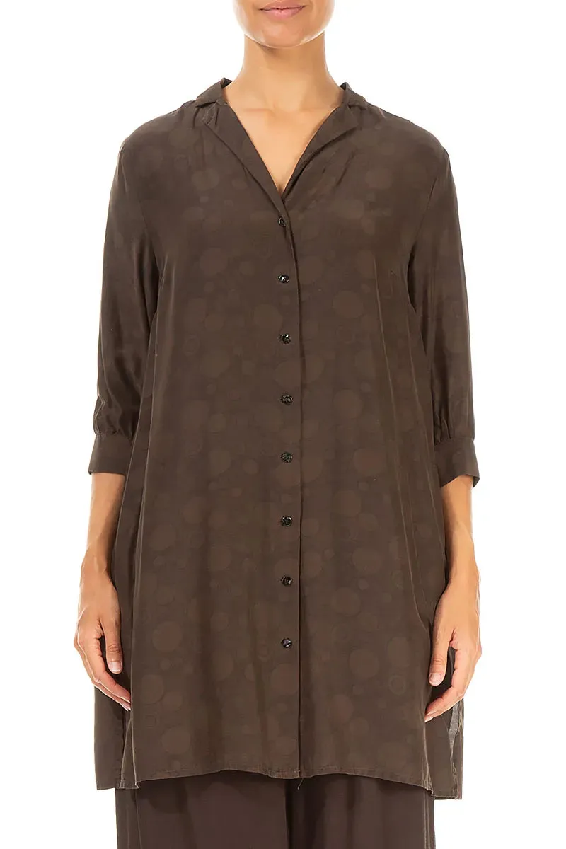 Loose Forest Brown Bubbles Silk Bamboo Shirt stain resistant coating Edgy Design