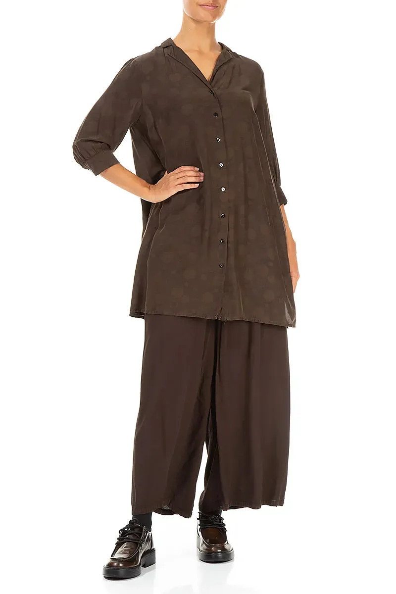 Loose Forest Brown Bubbles Silk Bamboo Shirt High Density Weave Petite Cut