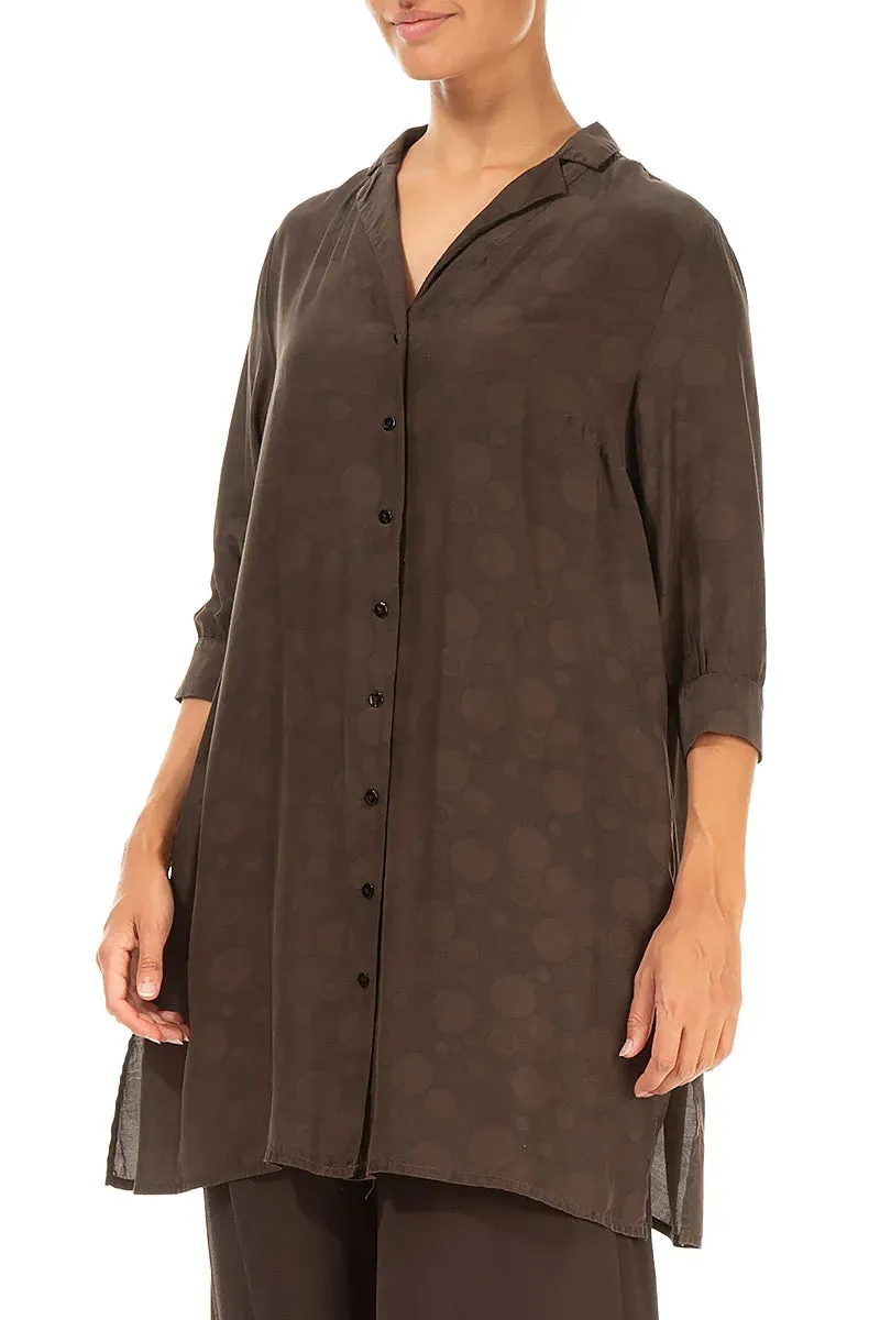 Ethical production Camouflage Print Loose Forest Brown Bubbles Silk Bamboo Shirt