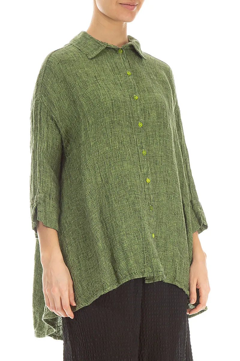 Soft Stretch Collar Loose Lime M??lange Linen Shirt