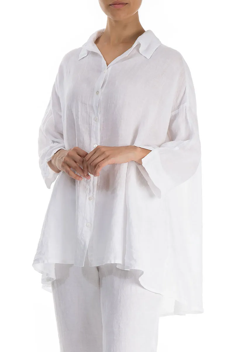 Loose Longer Back White Linen Shirt Trend-Driven color block