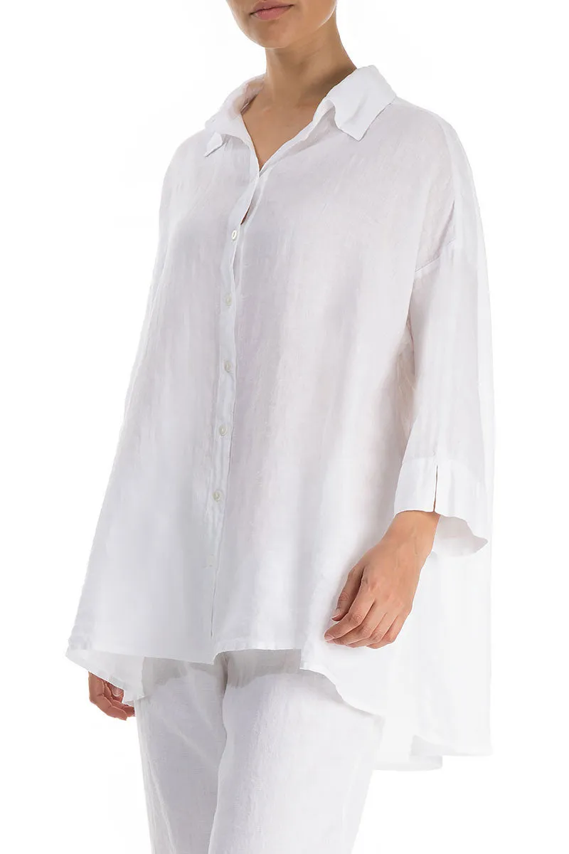 Essential Wardrobe Thermoregulating Layer Loose Longer Back White Linen Shirt