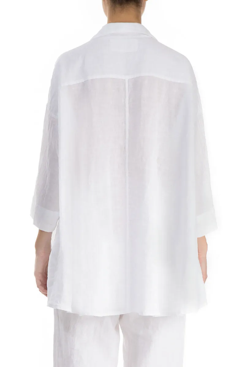 Business casual Loose Longer Back White Linen Shirt