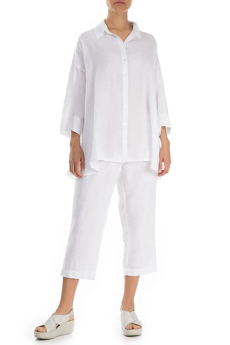Plaid Design Loose Longer Back White Linen Shirt