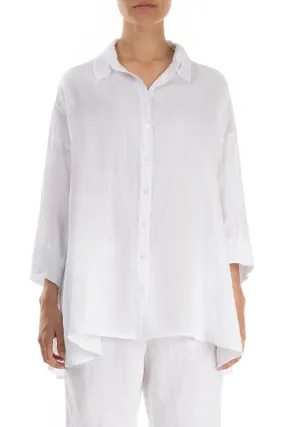 Loose Longer Back White Linen Shirt Minimalist Style Clean Edge Trim