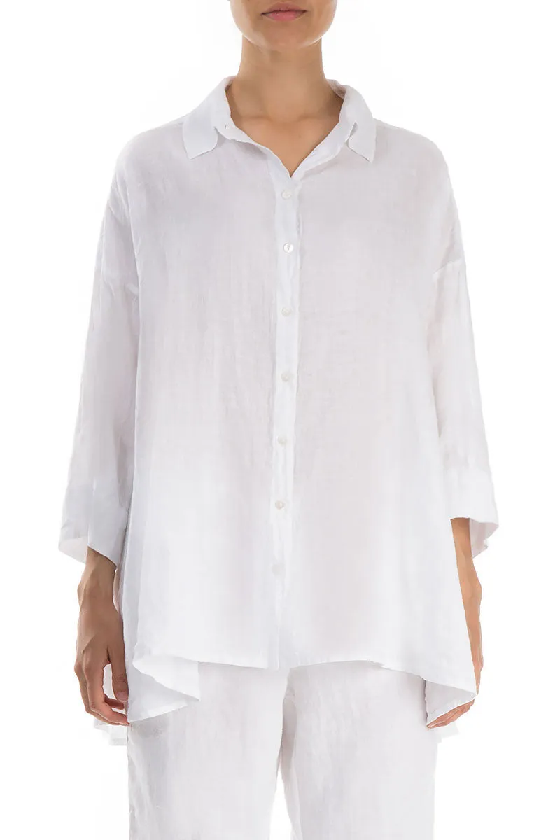 Loose Longer Back White Linen Shirt Minimalist Style Clean Edge Trim