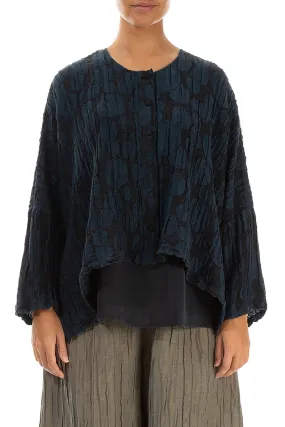 Loose Midnight Blue Circle Silk Linen Jacket Day To Night