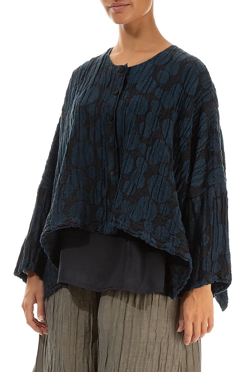 Loose Midnight Blue Circle Silk Linen Jacket Weather Ready Sustainable Recycled Material