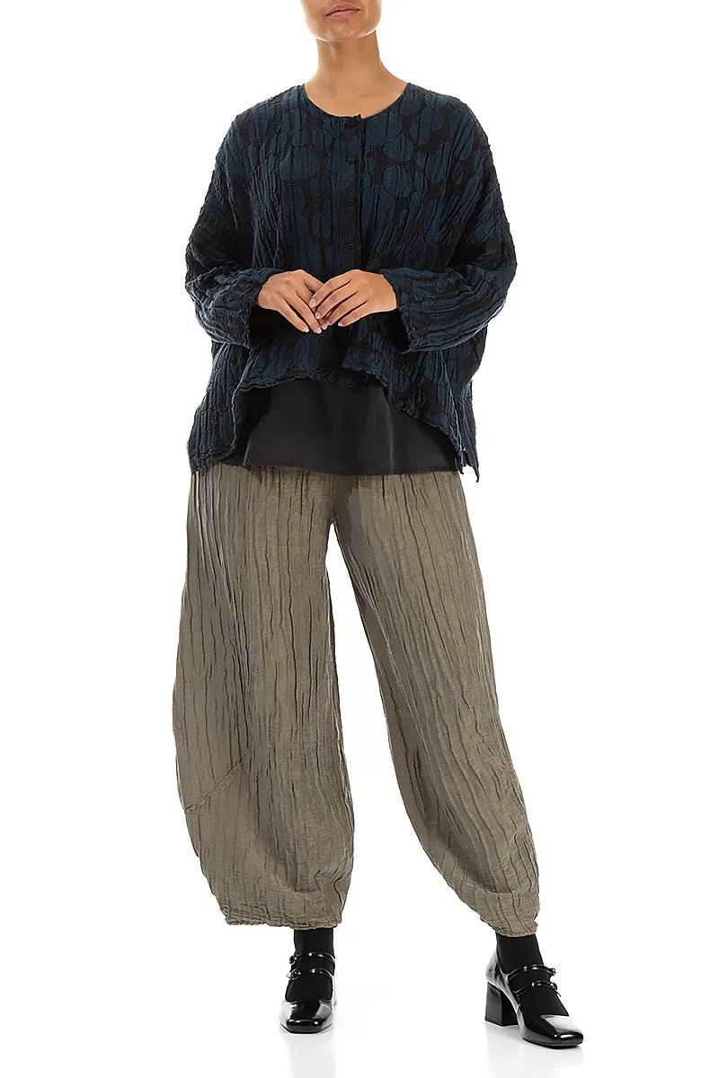 Seamless Technology Loose Midnight Blue Circle Silk Linen Jacket