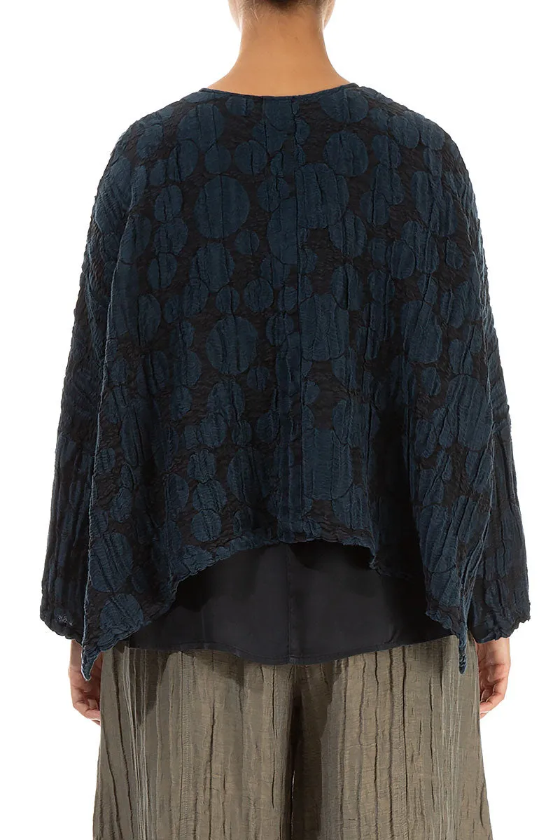 Loose Midnight Blue Circle Silk Linen Jacket UV Resistant Finish