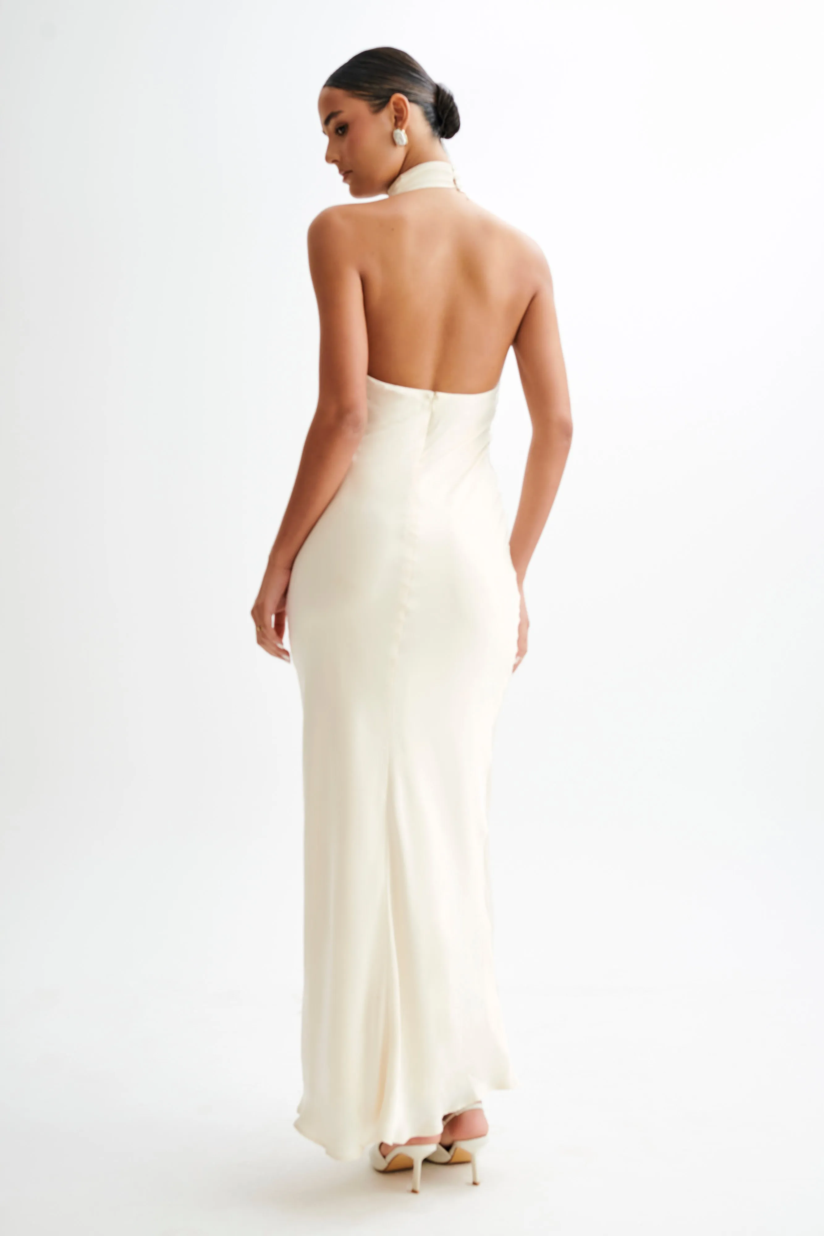 Street Mood Belladonna Satin Halter Maxi Dress - Ivory
