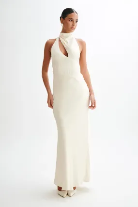 Belladonna Satin Halter Maxi Dress - Ivory Cozy Wear Subtle Flex
