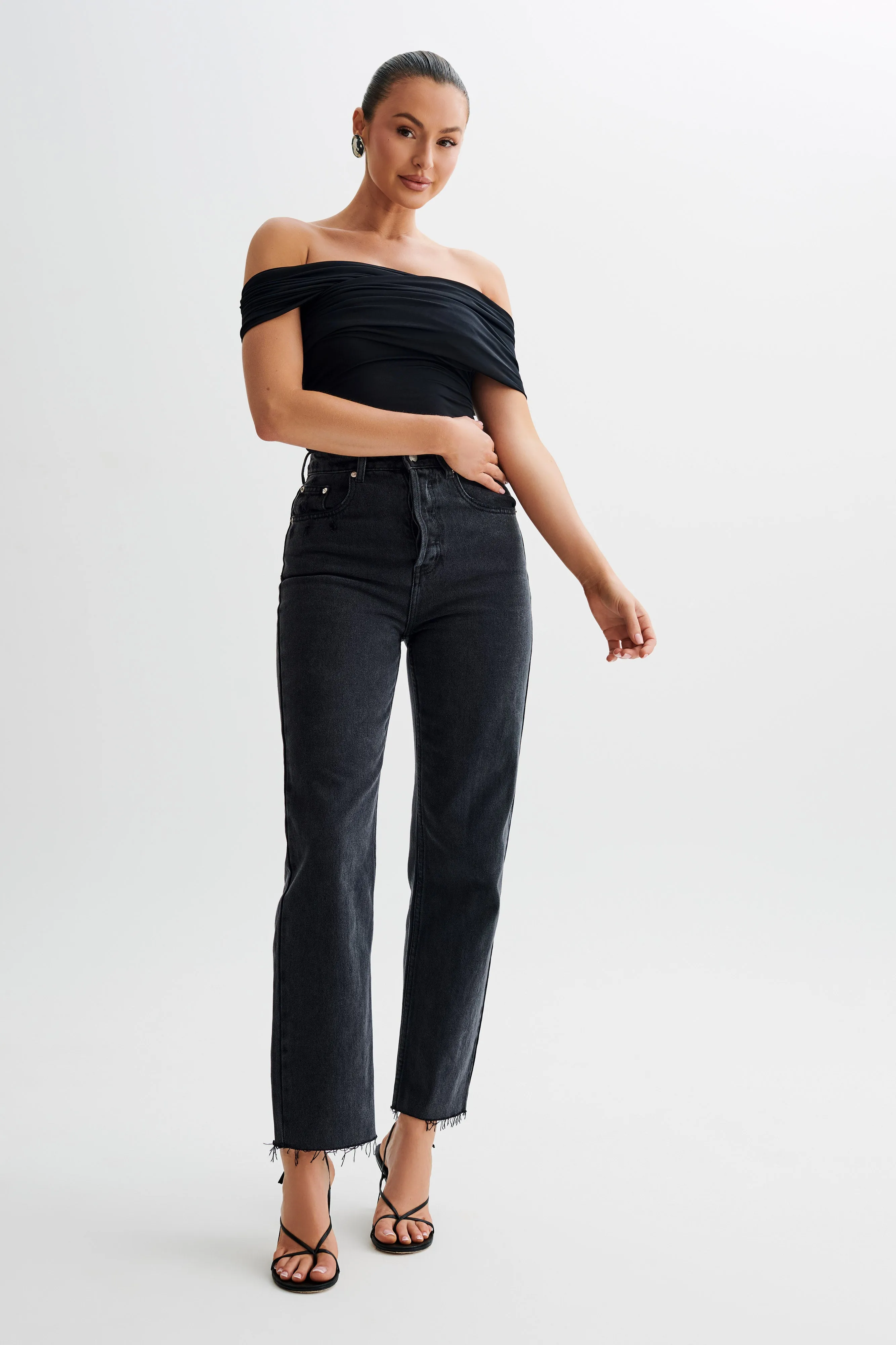 Lourdes Slinky Off Shoulder Top - Black Lightweight Material