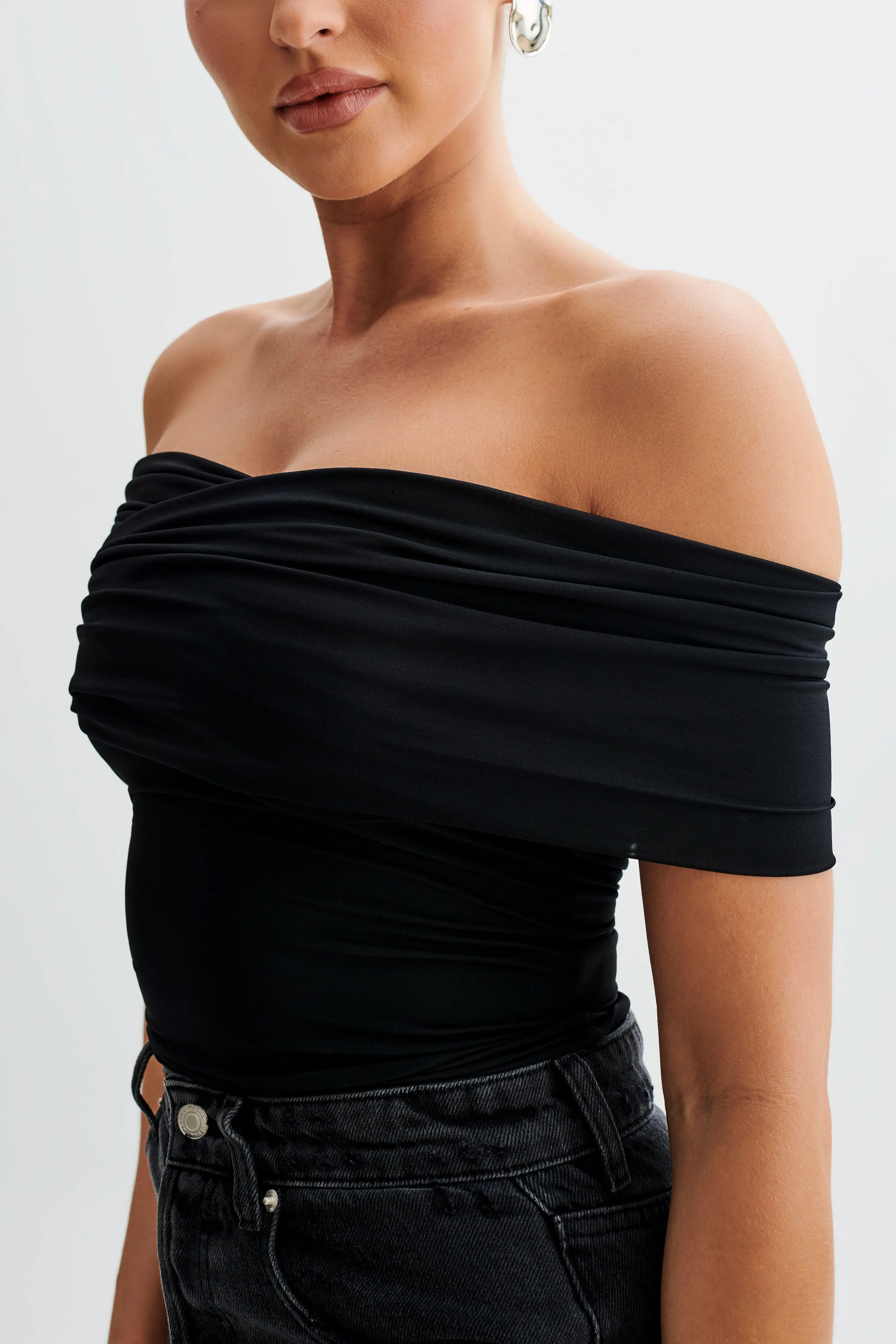 Lourdes Slinky Off Shoulder Top - Black FrictionReducing Four Way Stretch Fabric