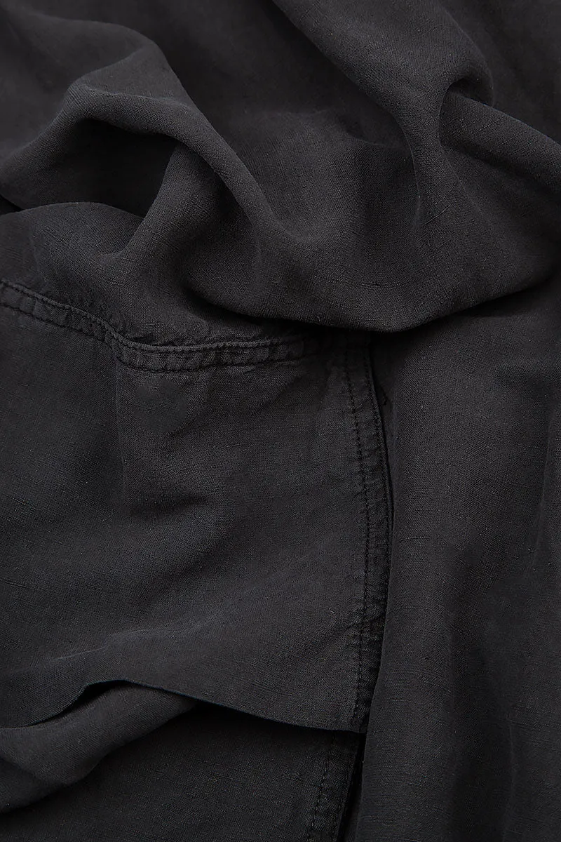 FadeResistant Side Pockets Wide Black Silk Linen Trousers