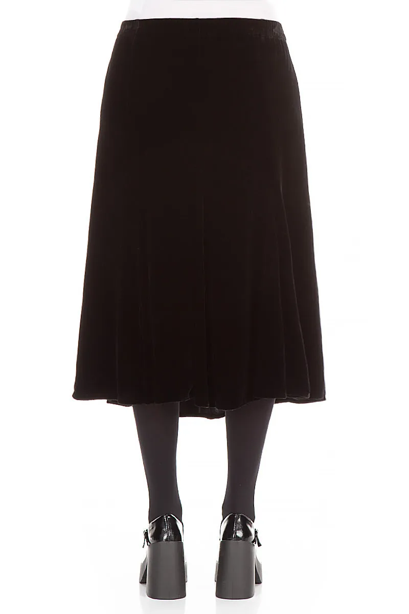 Midi Black Silk Velvet Skirt Layered Hem