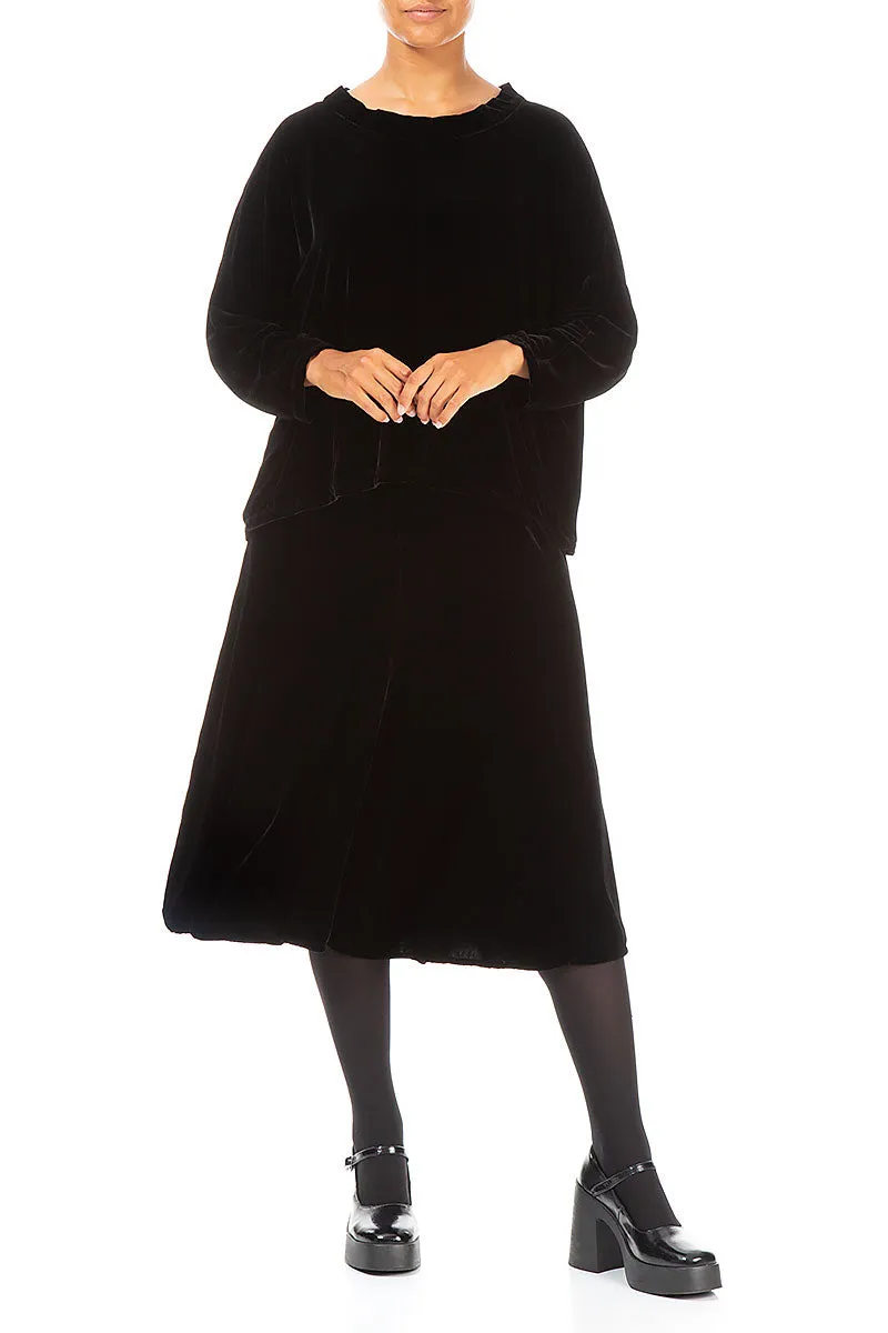 Curvy Fit Style Innovation Midi Black Silk Velvet Skirt