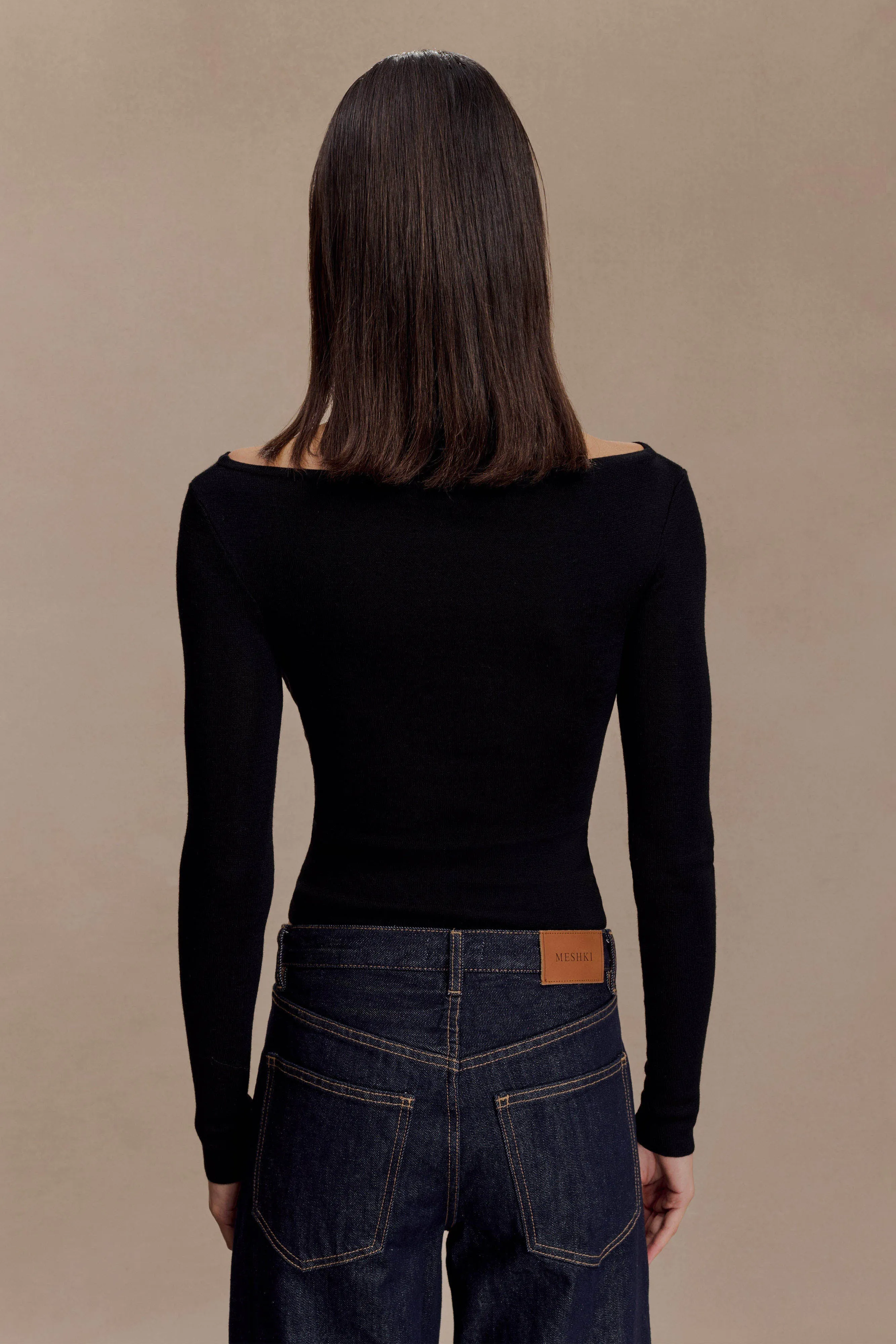 Simple Cut Paedyn Merino Wool Ribbed Long Sleeve Top - Black