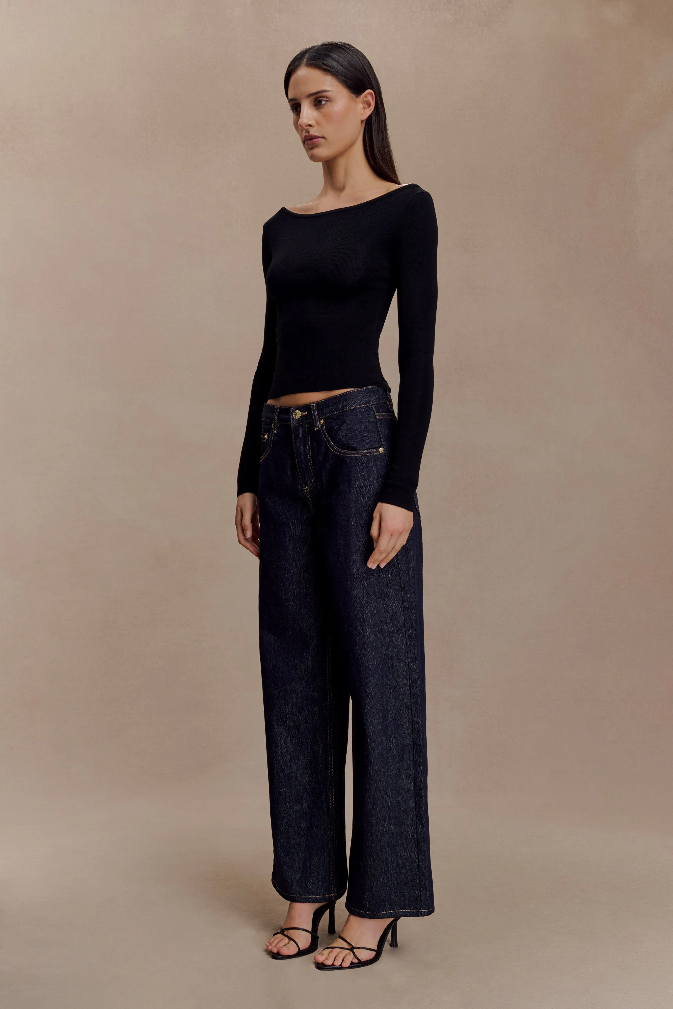 VentilatedMeshPaneling Sustainable Production Certified Paedyn Merino Wool Ribbed Long Sleeve Top - Black