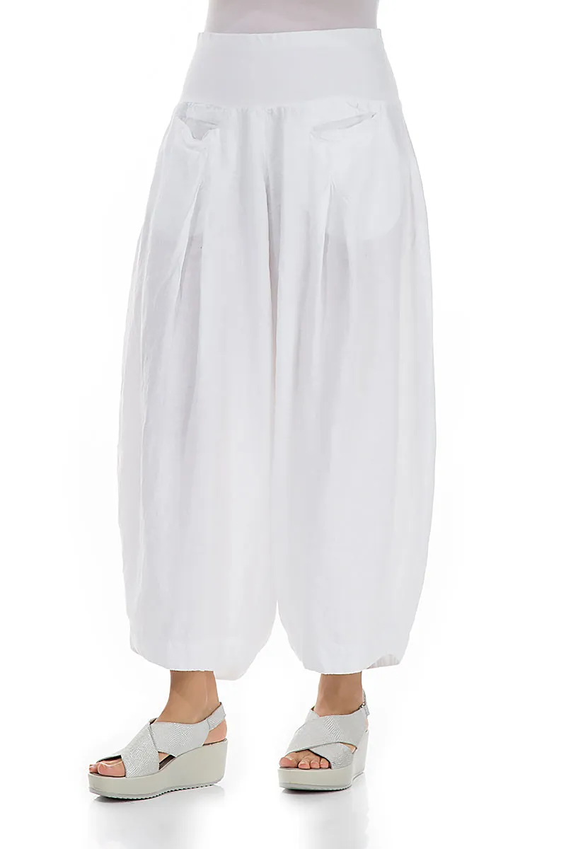 Wrinkle Resistant Sport Wear Fit Loose White Linen Trousers