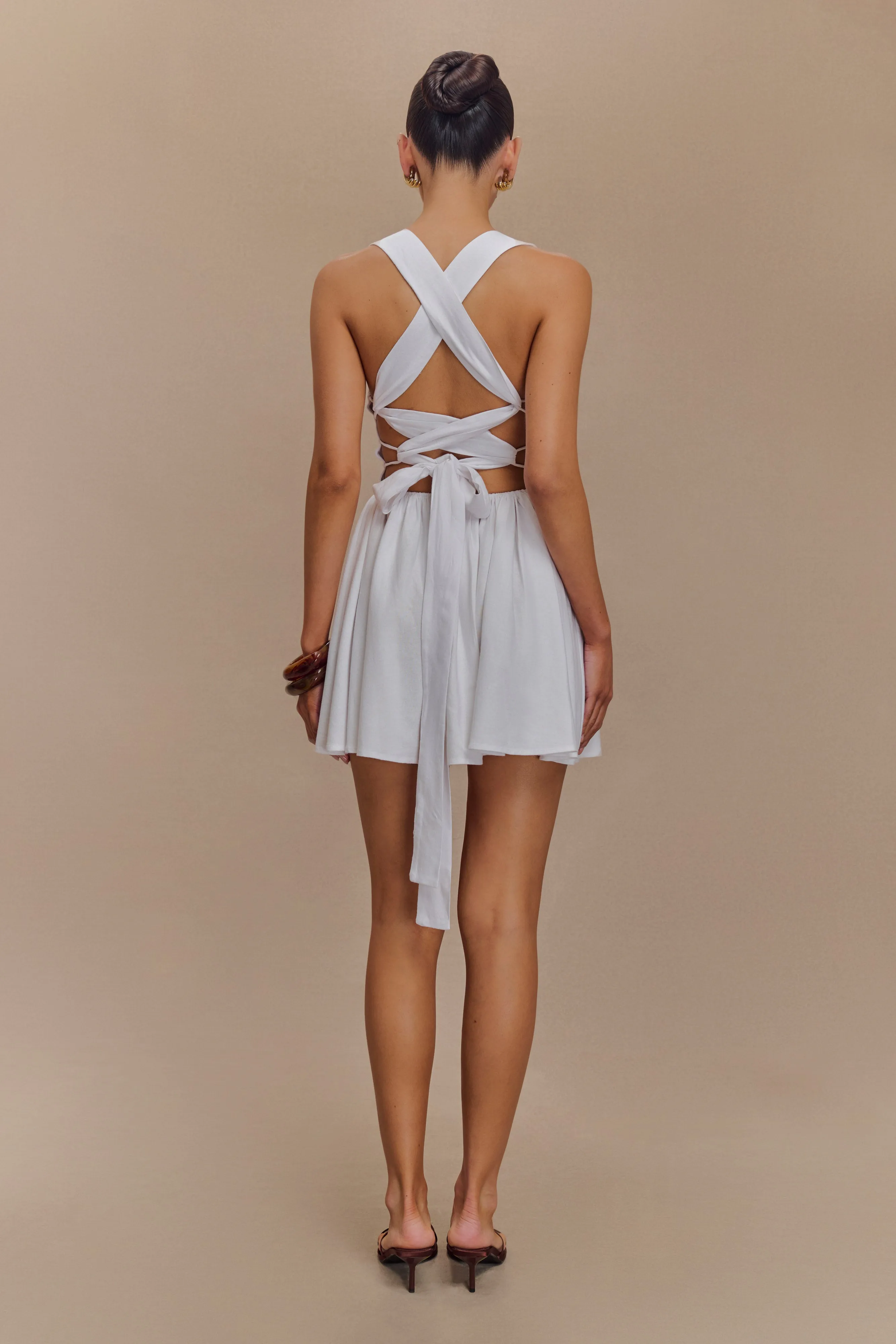 Texture Flow Casual and Stylish Loz Tie Back Linen Mini Dress - White