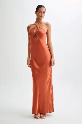 Sophisticated Appeal Relaxed-fit maxi dress Lucia Satin Cut Out Maxi Dress - Burnt Orange