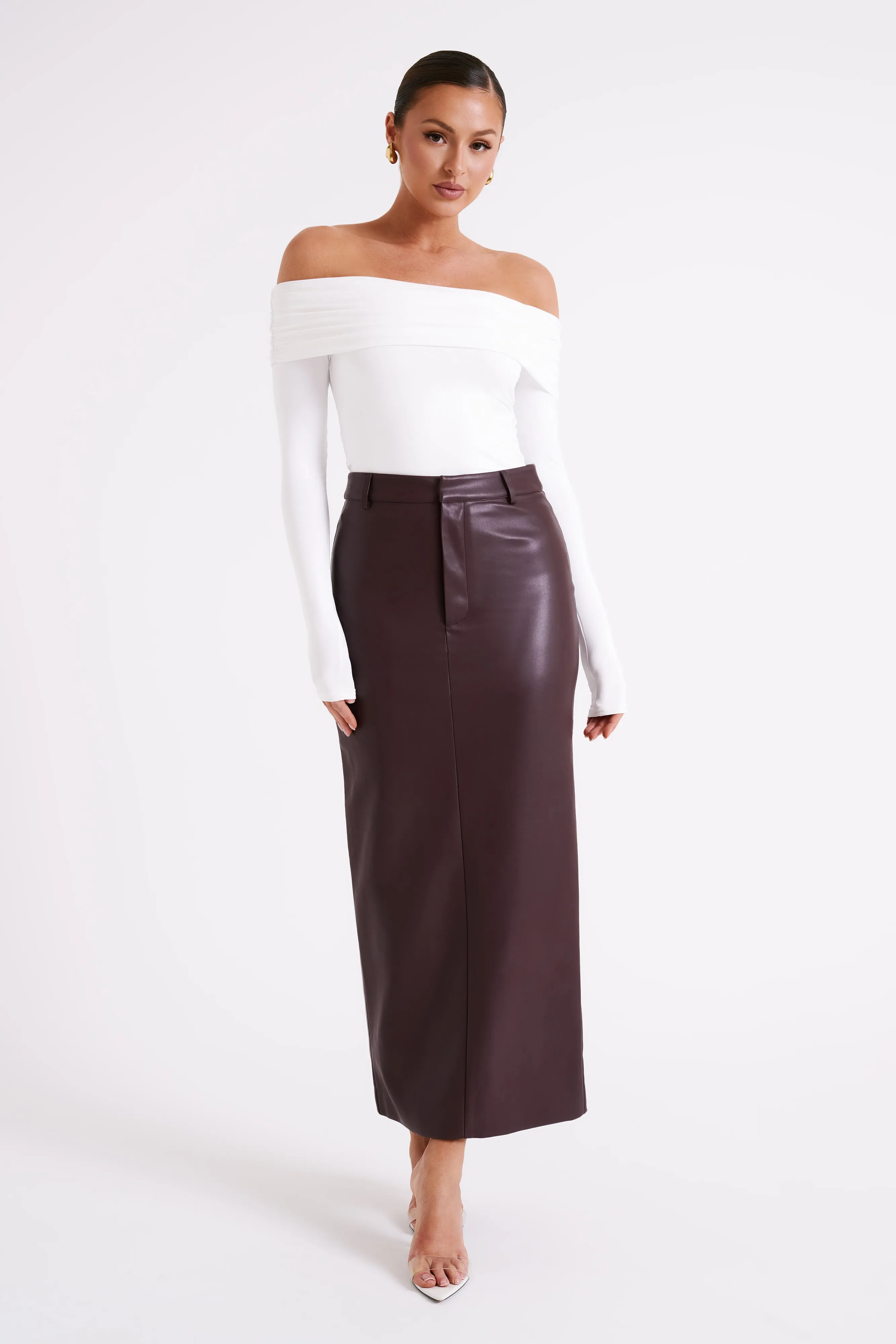 SoftLining ContrastStitching Lucinda Recycled Nylon Off Shoulder Top - White