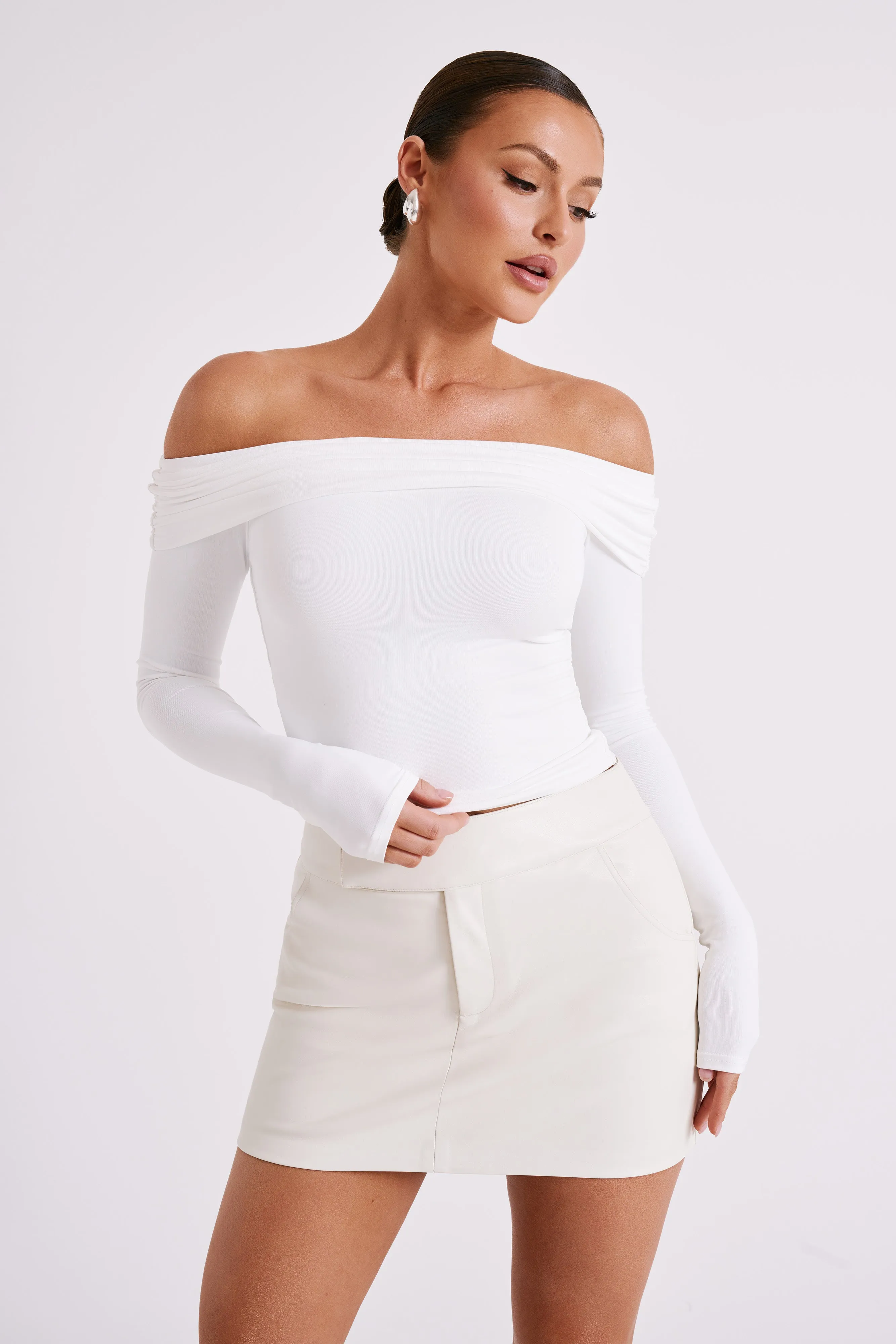 SnagFreeKnit Lucinda Recycled Nylon Off Shoulder Top - White