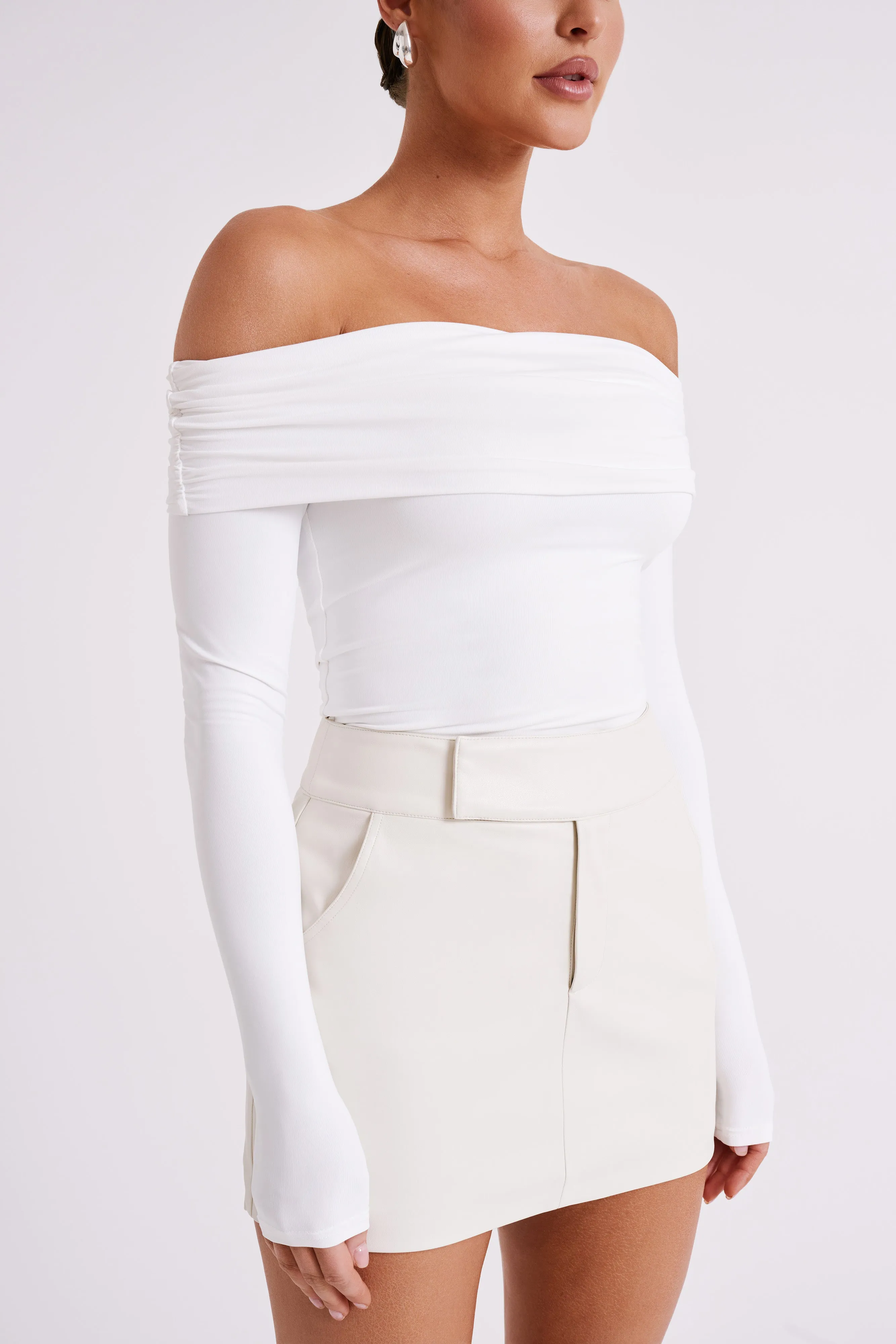 Lucinda Recycled Nylon Off Shoulder Top - White QuickReleaseFastenings