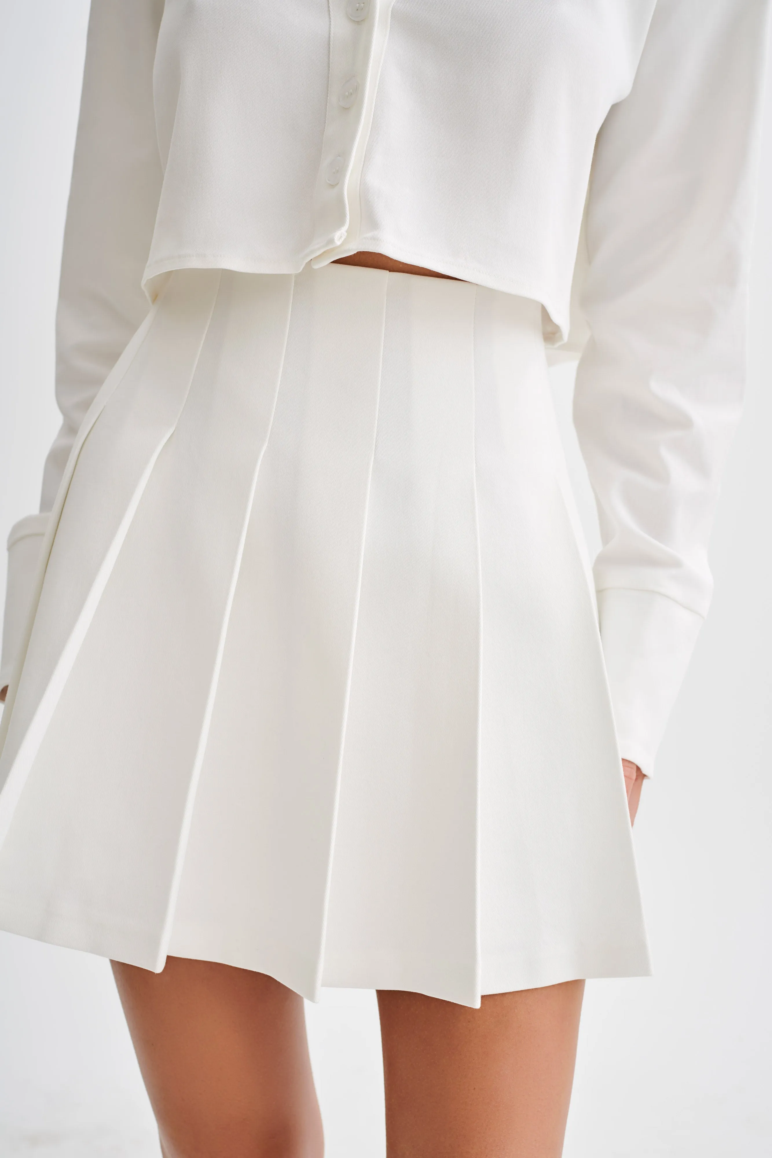 High Waist Stretch Julianna Cotton Pleated Mini Skirt - White