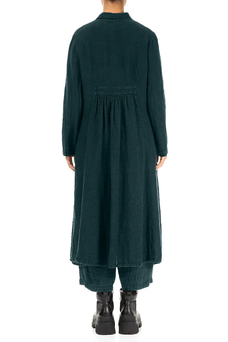 Long Peacock M??lange Linen Jacket Solid Color