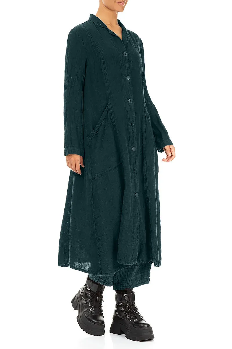 Long Peacock M??lange Linen Jacket Soft Layers Tear Resistant Fabric Blends