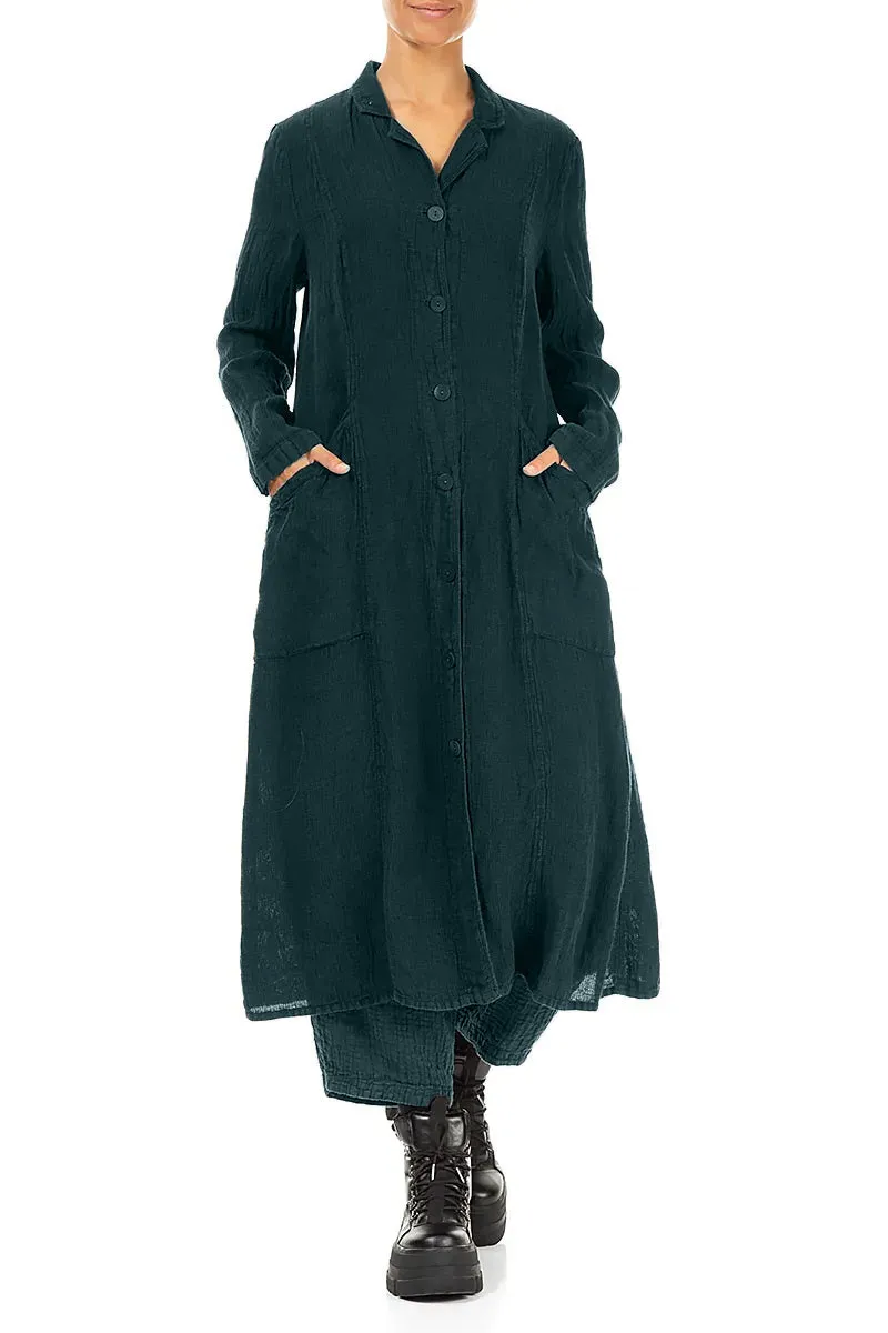 Long Peacock M??lange Linen Jacket Non Irritating Edging Durable Water Repellent