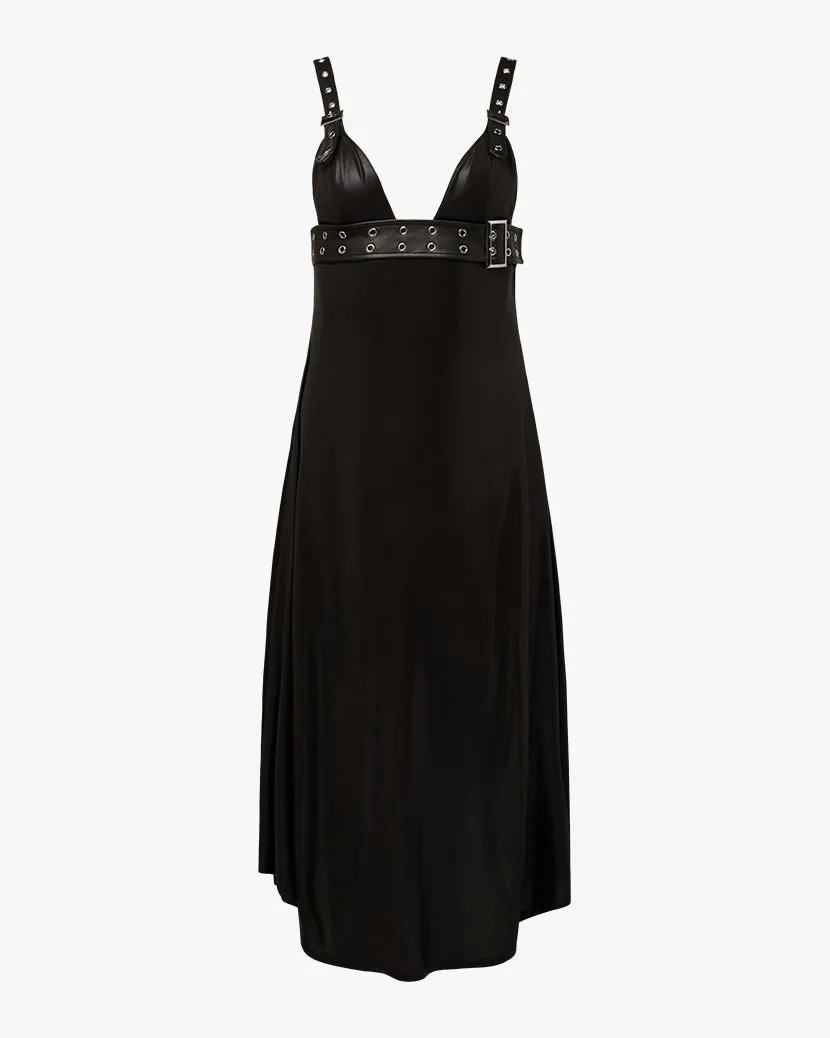 Belt Bodice Midi Dress Striped-Pattern Dreamy Texture